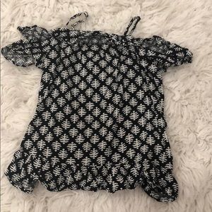 off the shoulder black and white blouse